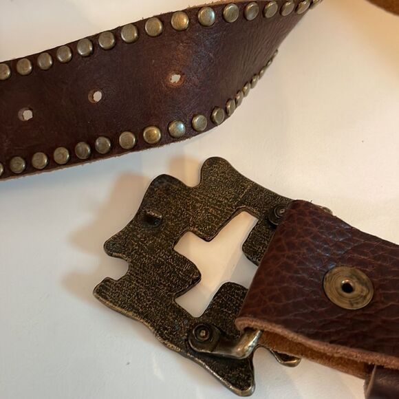Brown Leather With Red Crystal Maltese Cross Belt